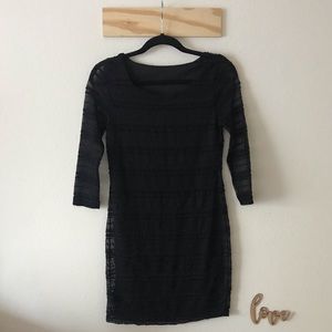 Black Lace Mini Sleeves Dress